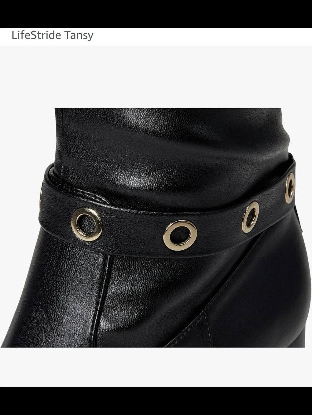 Life Stride Black Tall  Block Heel Boots with Grommet Strap 8.5W WIDECALF